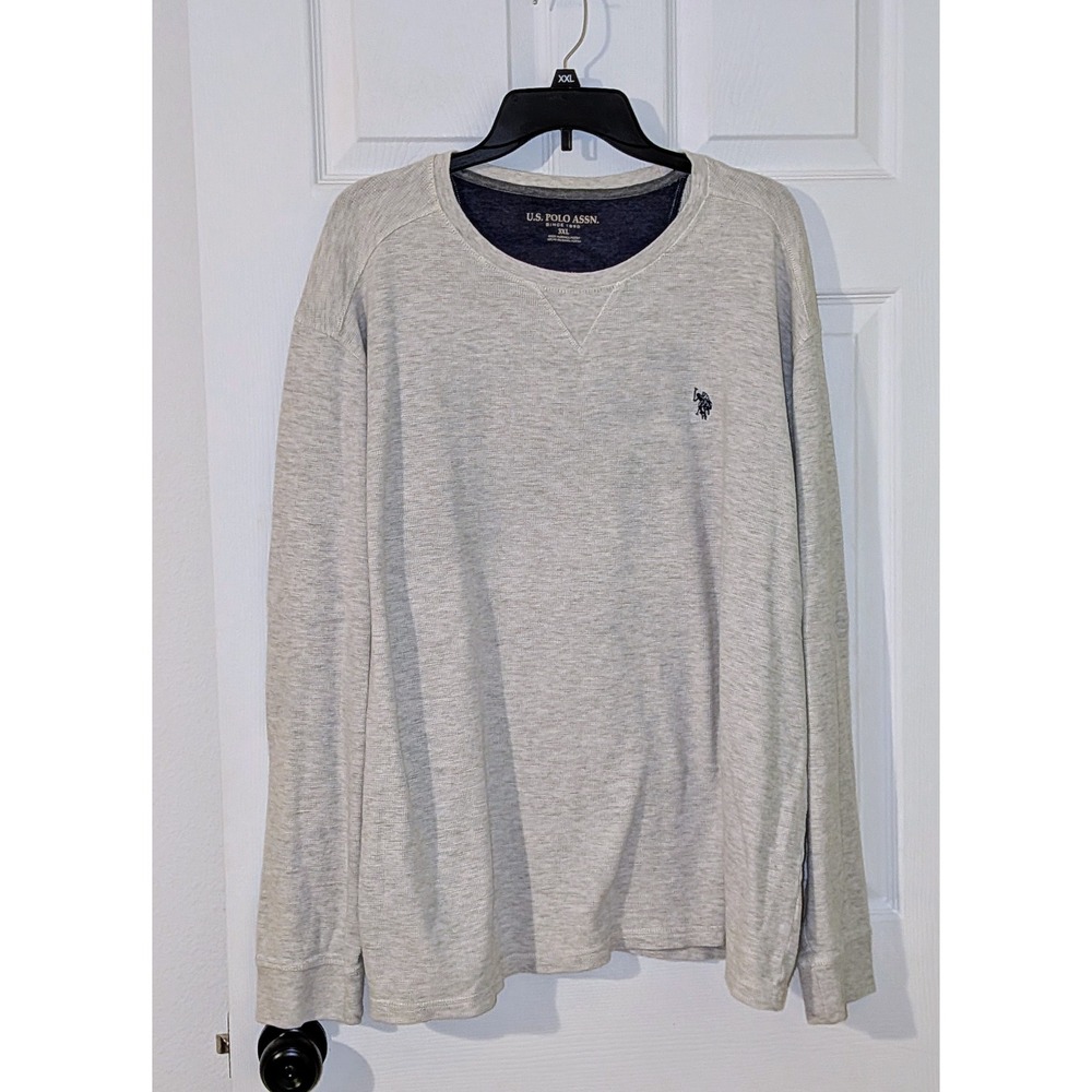 US Polo Assn Mens Long Sleeve Crew Neck Thermal Shirt 3XL Grey Embroidered Logo